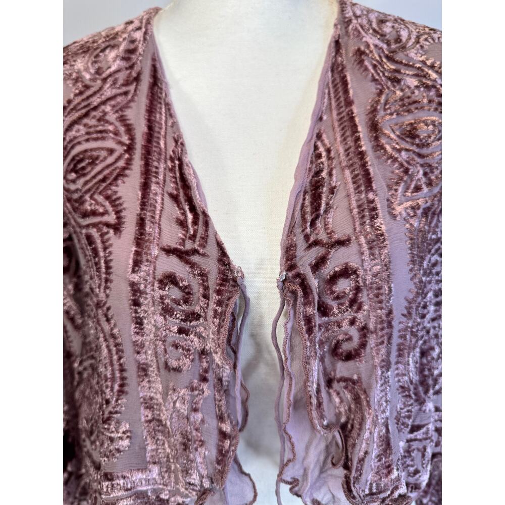Marian Clayden Silk Cardigan Mauve Pink Women’s Medium Cropped Boho Fairycore - Picture 3 of 16